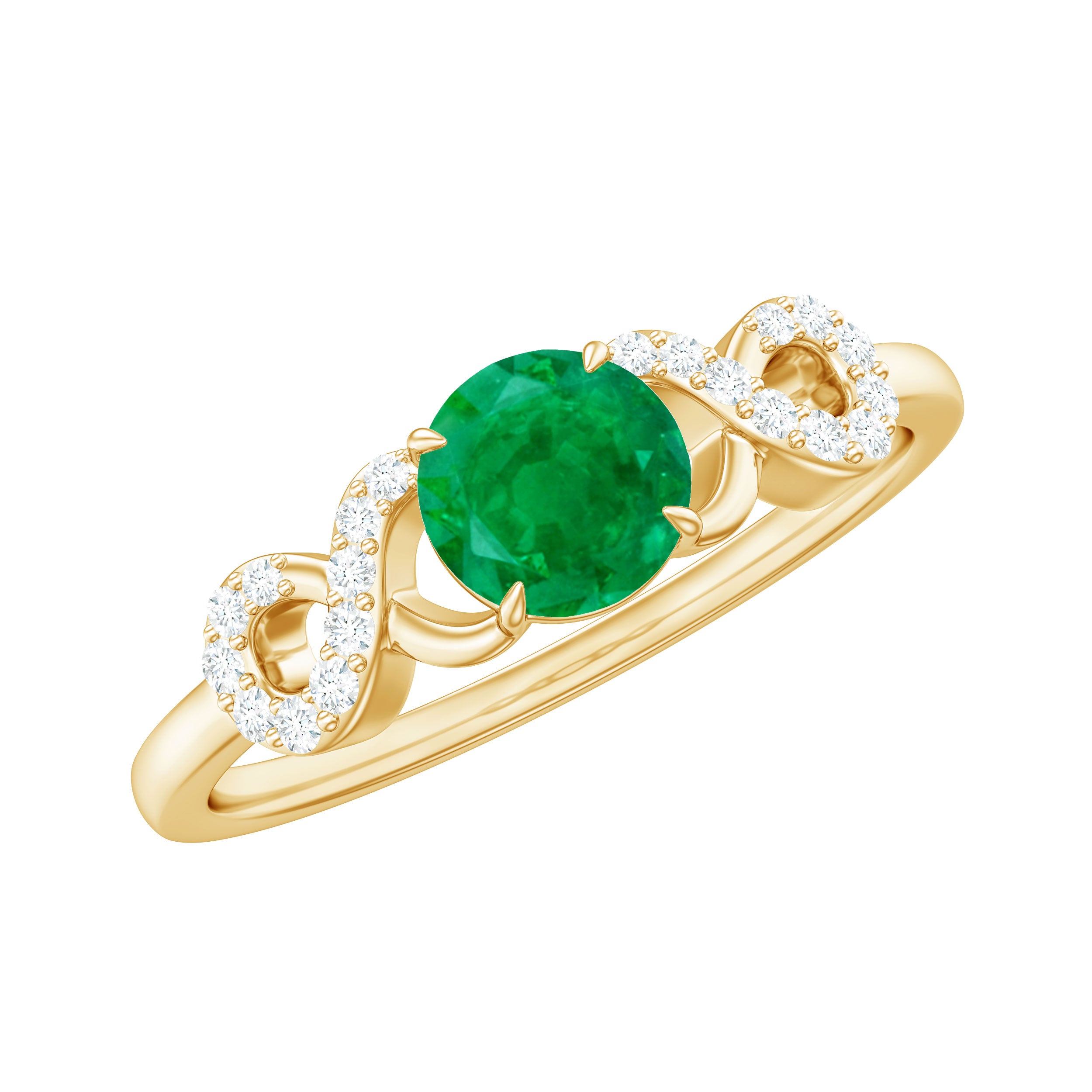 Rosec Jewels-Real Emerald Diamond Promise Engagement Ring with Criss Cross Shank