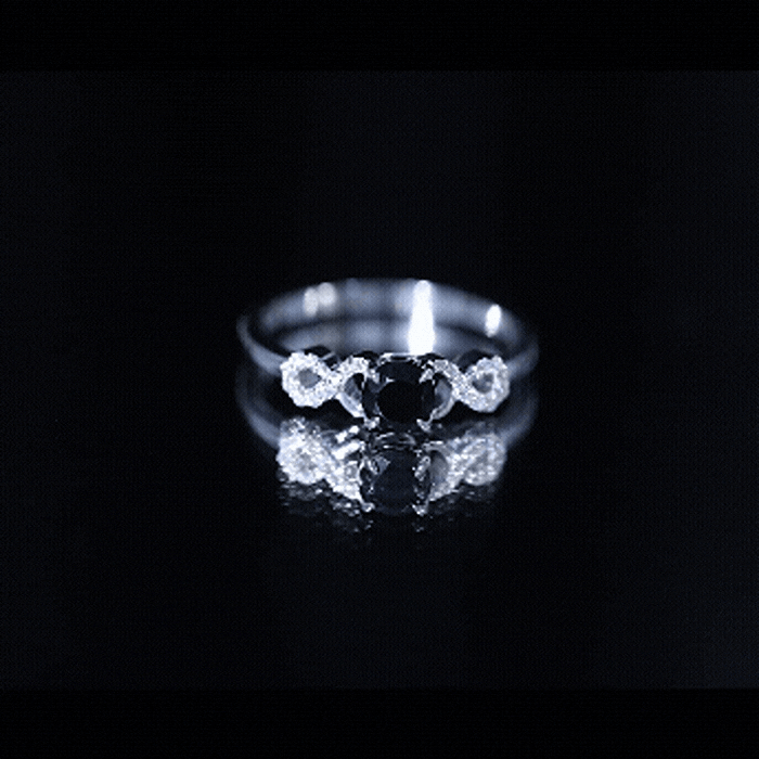 Certified 0.8 Carat Lab Grown Black and White Diamond Engagement Ring with Infinity Knot AAAA ( Synthetic ) - Rosec Jewels