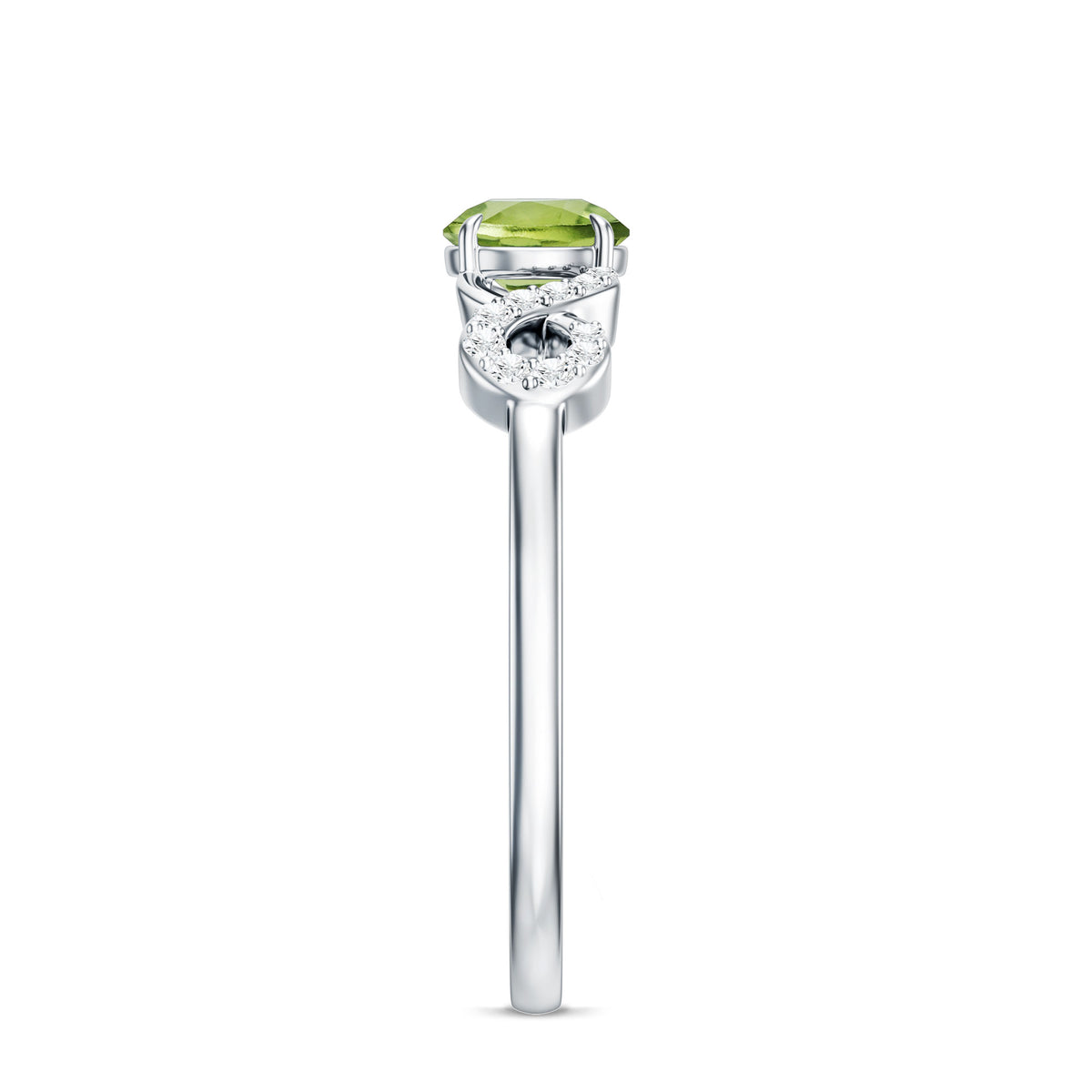Half Carat Peridot Promise Ring with Diamond Infinity Knot AAA - Rosec Jewels