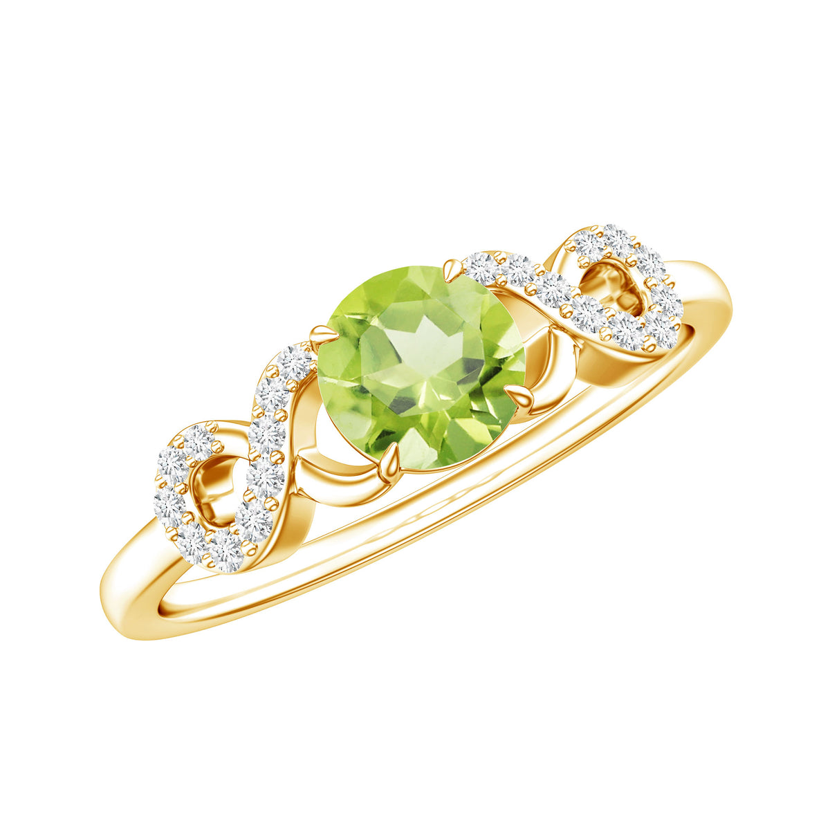 Half Carat Peridot Promise Ring with Diamond Infinity Knot AAA - Rosec Jewels