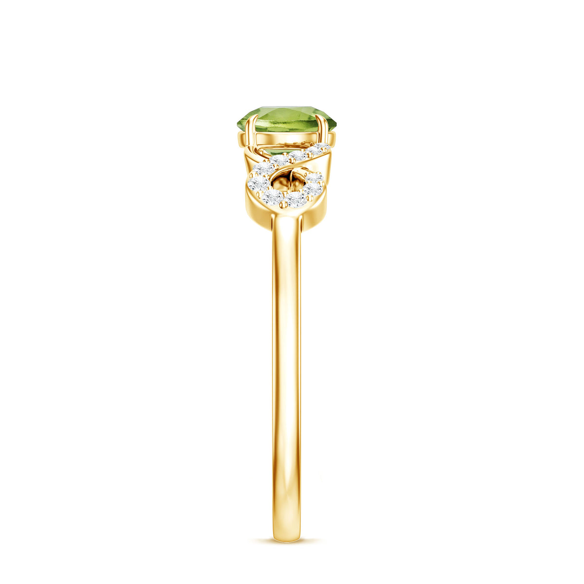 Half Carat Peridot Promise Ring with Diamond Infinity Knot AAA - Rosec Jewels