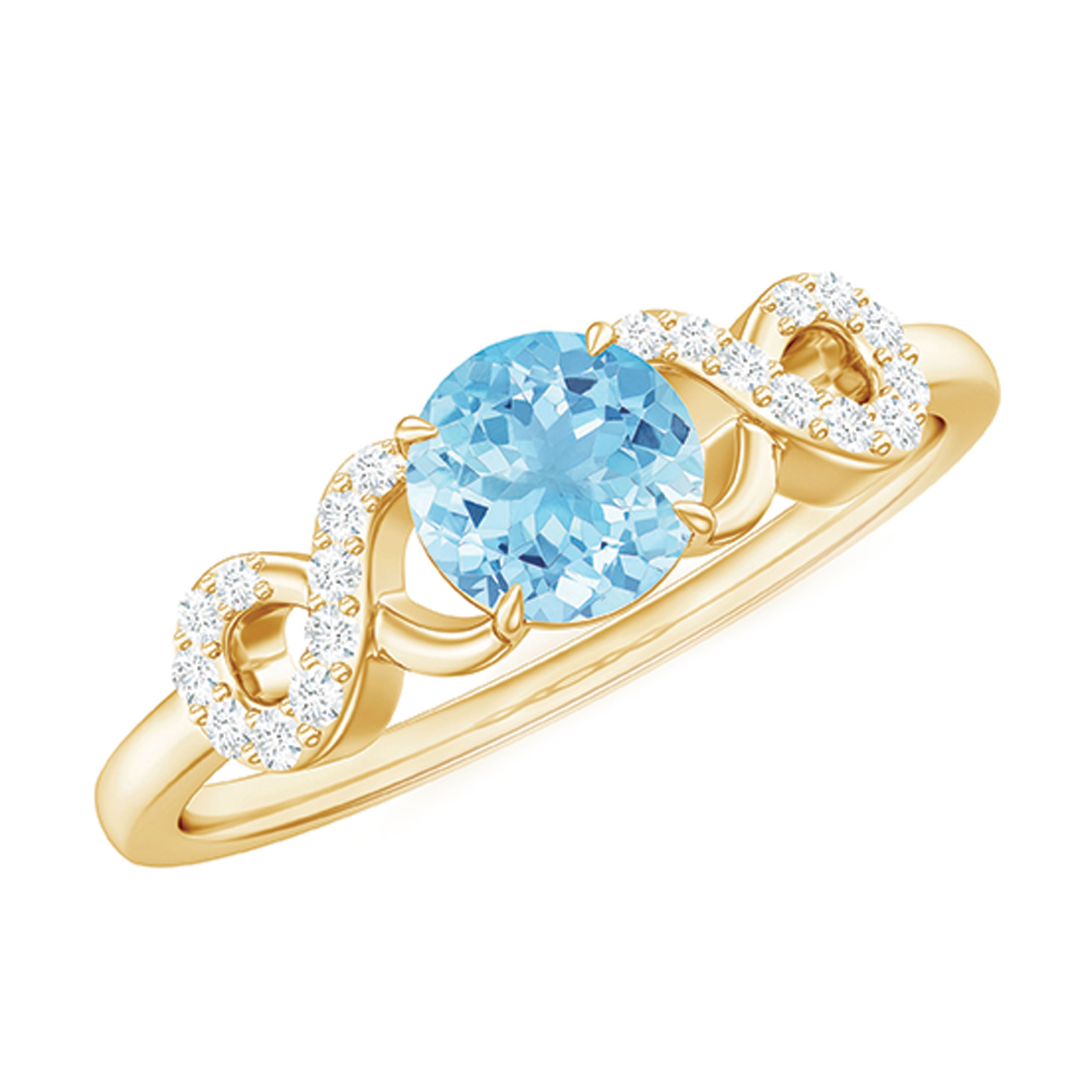 Rosec Jewels-Round Shape Aquamarine and Diamond Infinity Engagement Ring