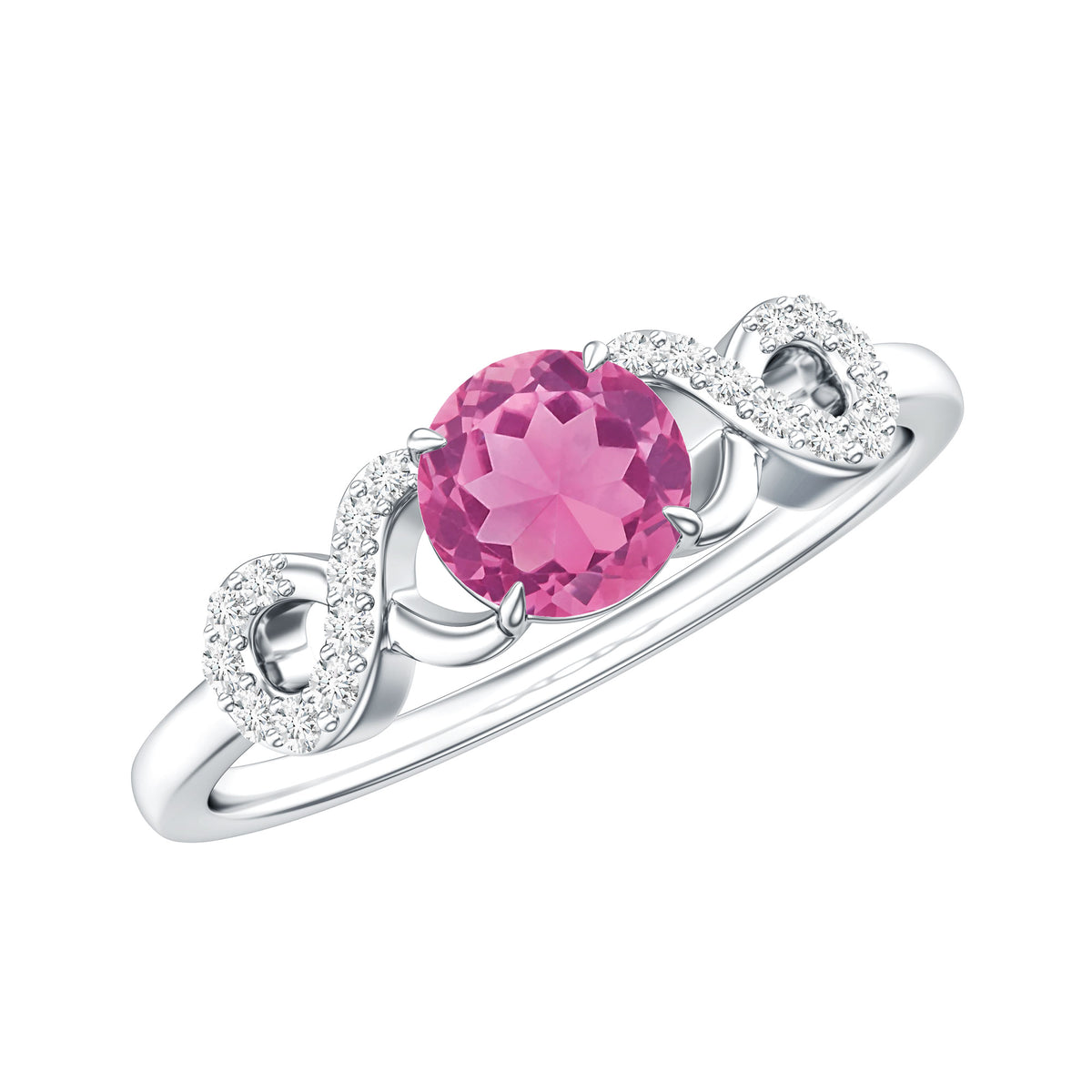 Solitaire Pink Tourmaline Infinity Promise Ring with Diamond AAA - Rosec Jewels