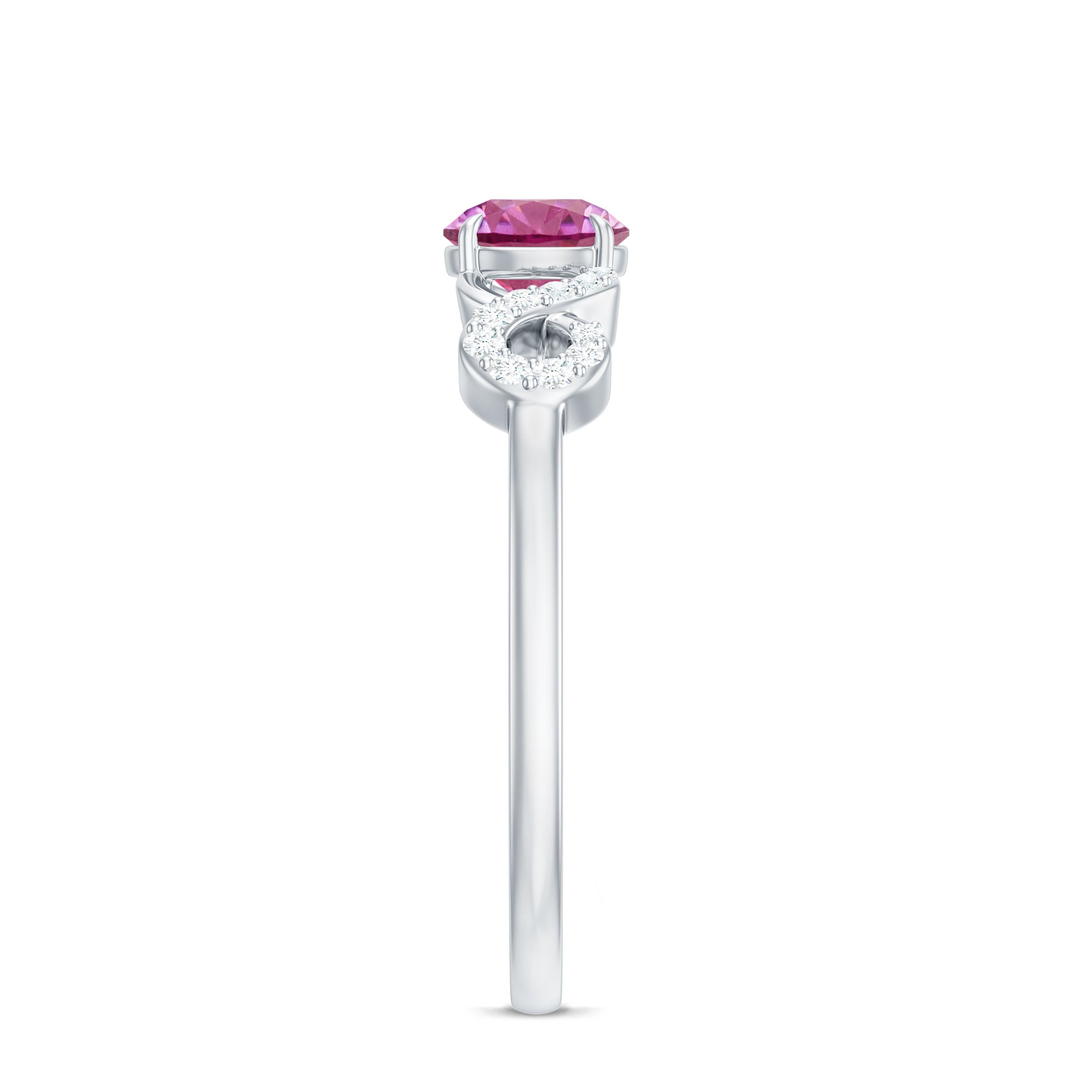 Rosec Jewels-Solitaire Pink Tourmaline Infinity Promise Ring with Diamond