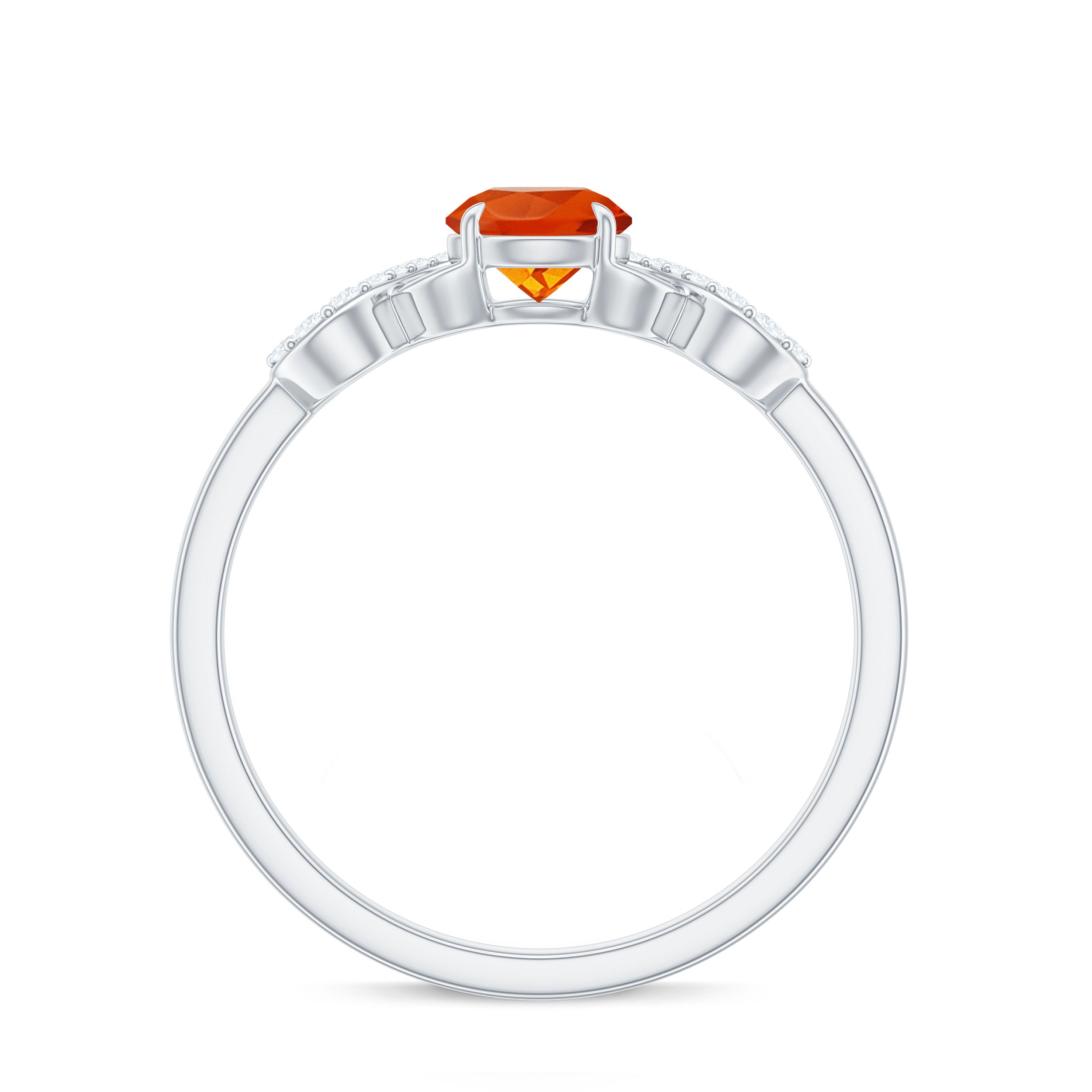Rosec Jewels-Round Shape Solitaire Fire Opal Infinity Engagement Ring with Diamond