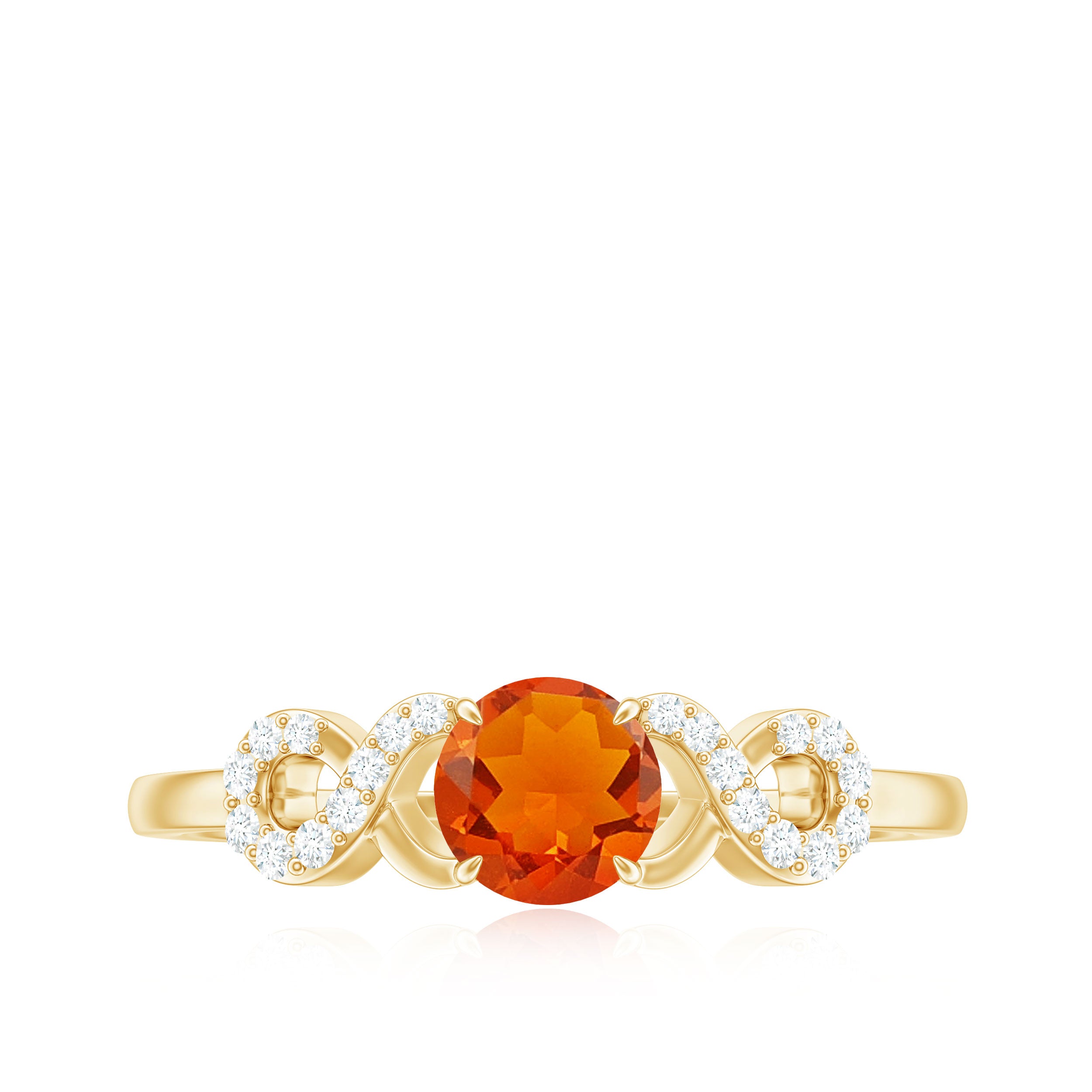 Rosec Jewels-Round Shape Solitaire Fire Opal Infinity Engagement Ring with Diamond
