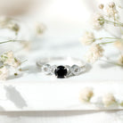 Rosec Jewels-Natural Black Spinel Promise Ring with Diamond Infinity Knot