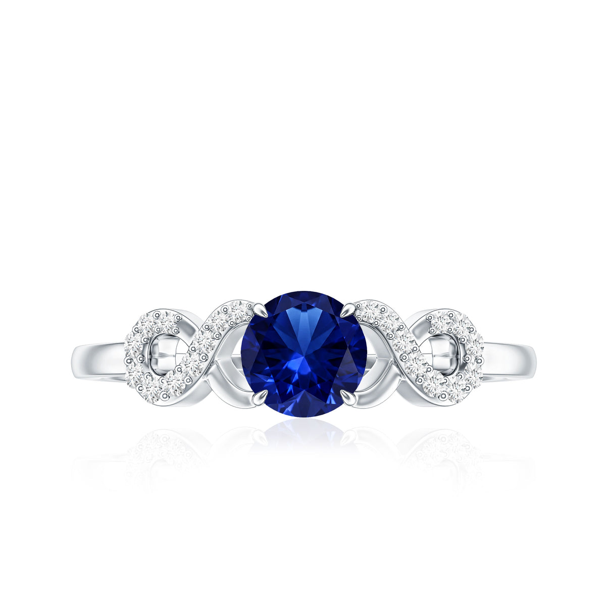 Certified 0.6 Carat Lab Grown Blue Sapphire Engagement Ring with Diamond Infinity Knot AAAA - Rosec Jewels