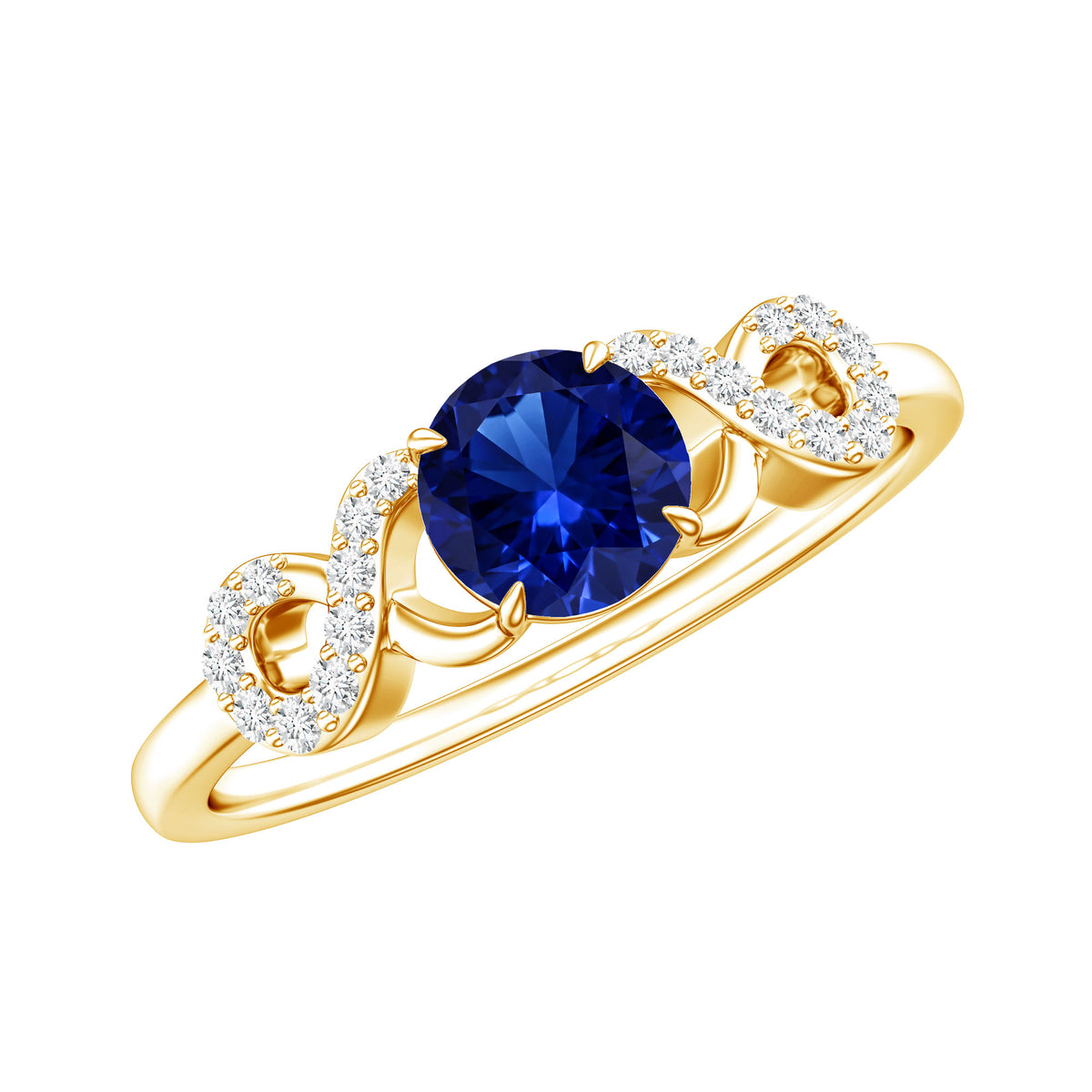 Certified 0.6 Carat Lab Grown Blue Sapphire Engagement Ring with Diamond Infinity Knot AAAA - Rosec Jewels