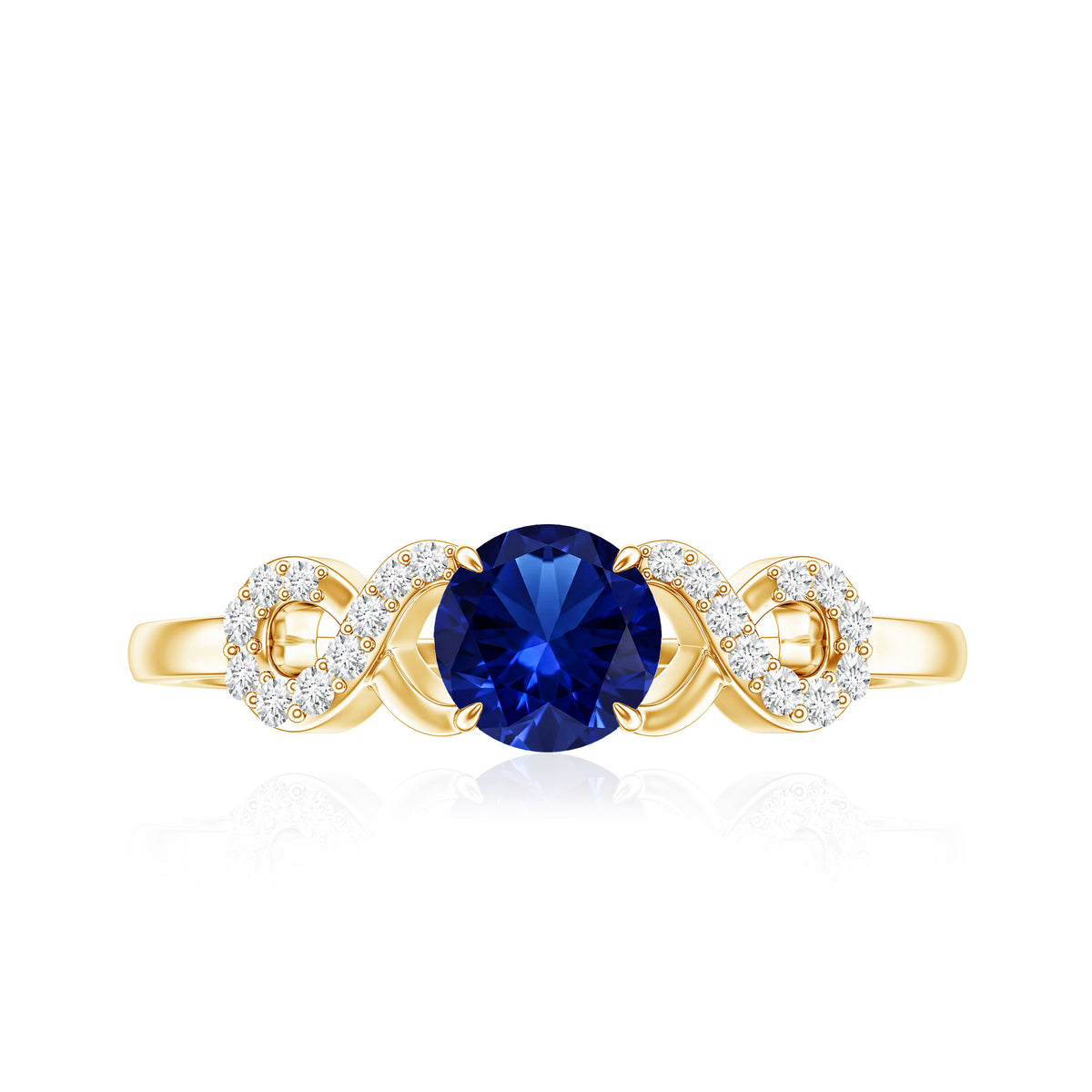 Certified 0.6 Carat Lab Grown Blue Sapphire Engagement Ring with Diamond Infinity Knot AAAA - Rosec Jewels