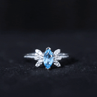 1 CT Marquise Cut Swiss Blue Topaz Promise Ring with Moissanite Swiss Blue Topaz - ( AAA ) - Quality - Rosec Jewels