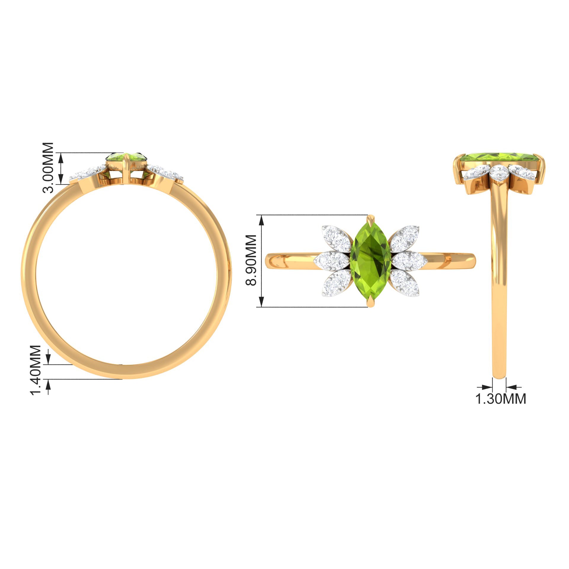 1 CT Marquise Cut Peridot Promise Ring with Diamond Stones AAA - Rosec Jewels