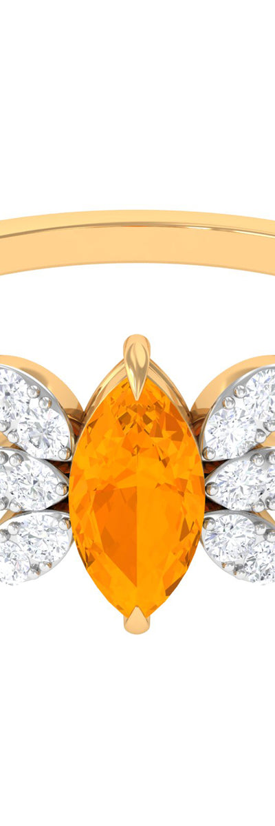 Rosec Jewels 0.3 Carat Marquise Fire Opal and Diamond Engagement Ring