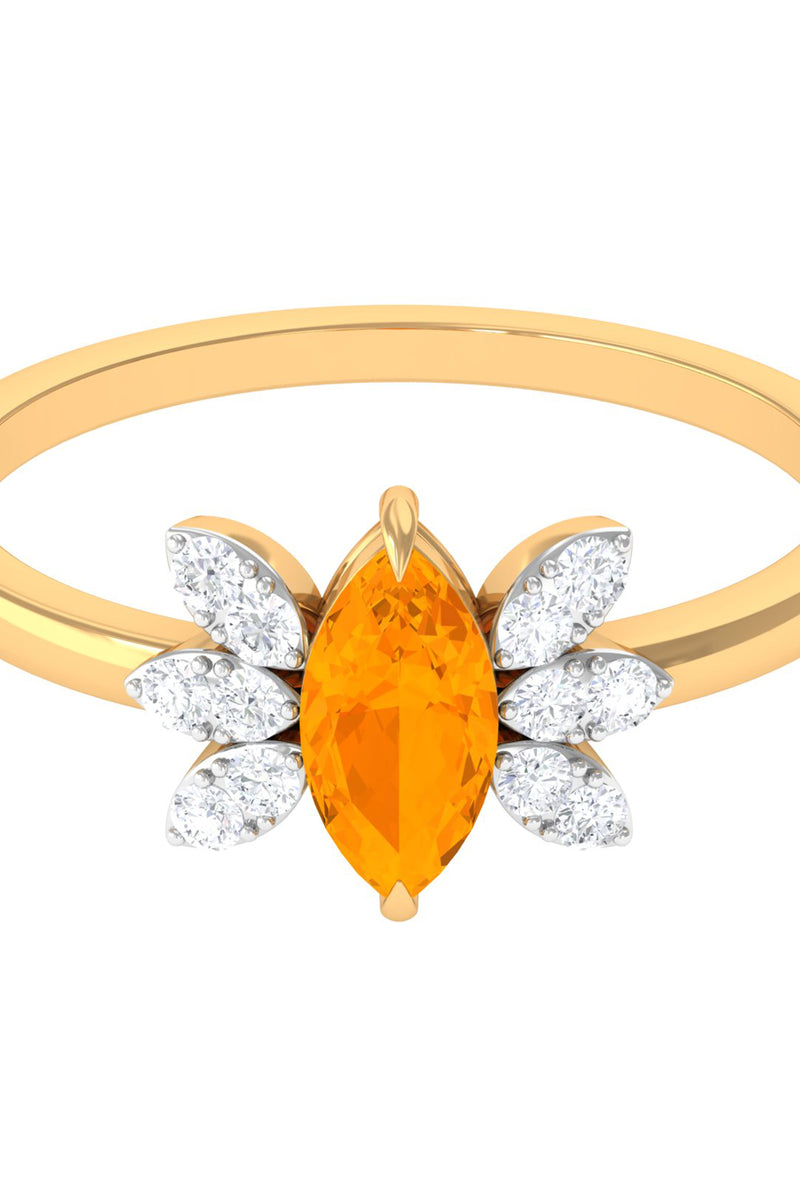 Rosec Jewels 0.3 Carat Marquise Fire Opal and Diamond Engagement Ring