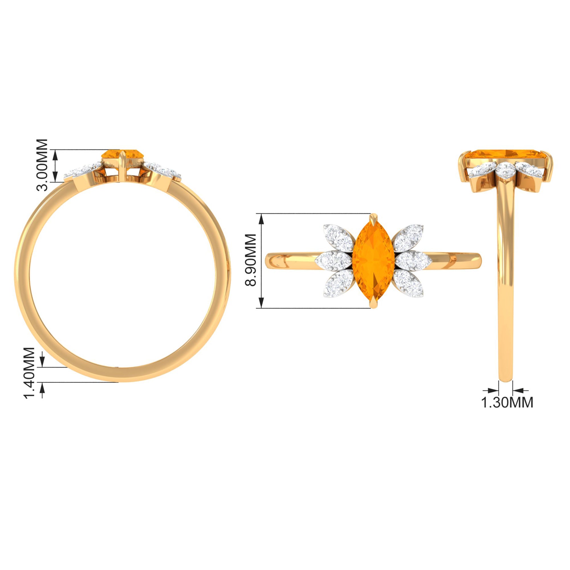3/4 Ct Marquise Fire Opal and Diamond Engagement Ring AAA - Rosec Jewels