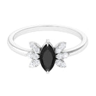 1 CT Claw Set Marquise Black Spinel and Diamond Promise Ring AAA - Rosec Jewels