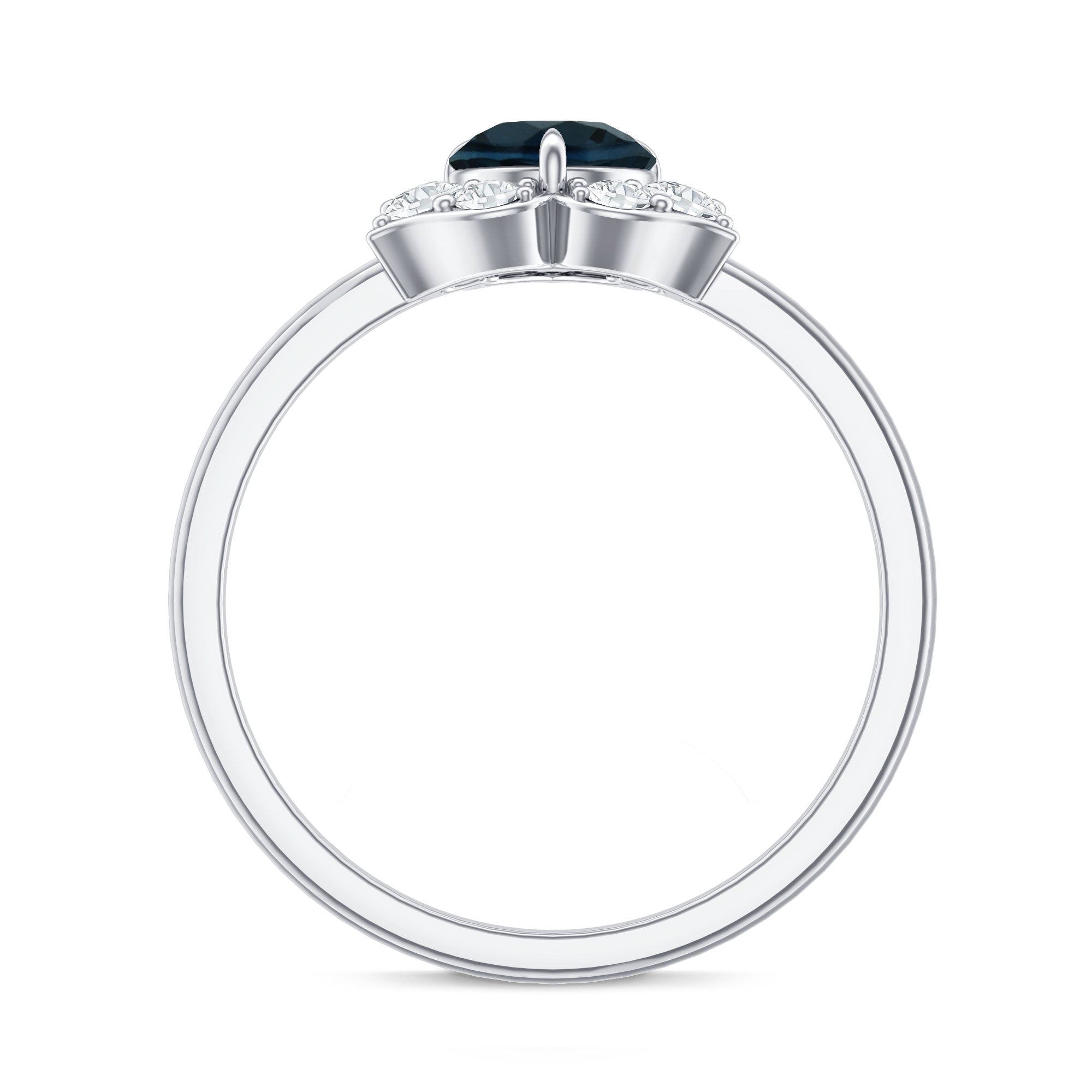 Round London Blue Topaz Floral Engagement Ring with Diamond AAA - Rosec Jewels