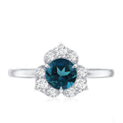 Round London Blue Topaz Floral Engagement Ring with Diamond AAA - Rosec Jewels