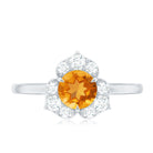Rosec Jewels-Certified Natural Citrine Designer Flower Engagement Ring with Diamond