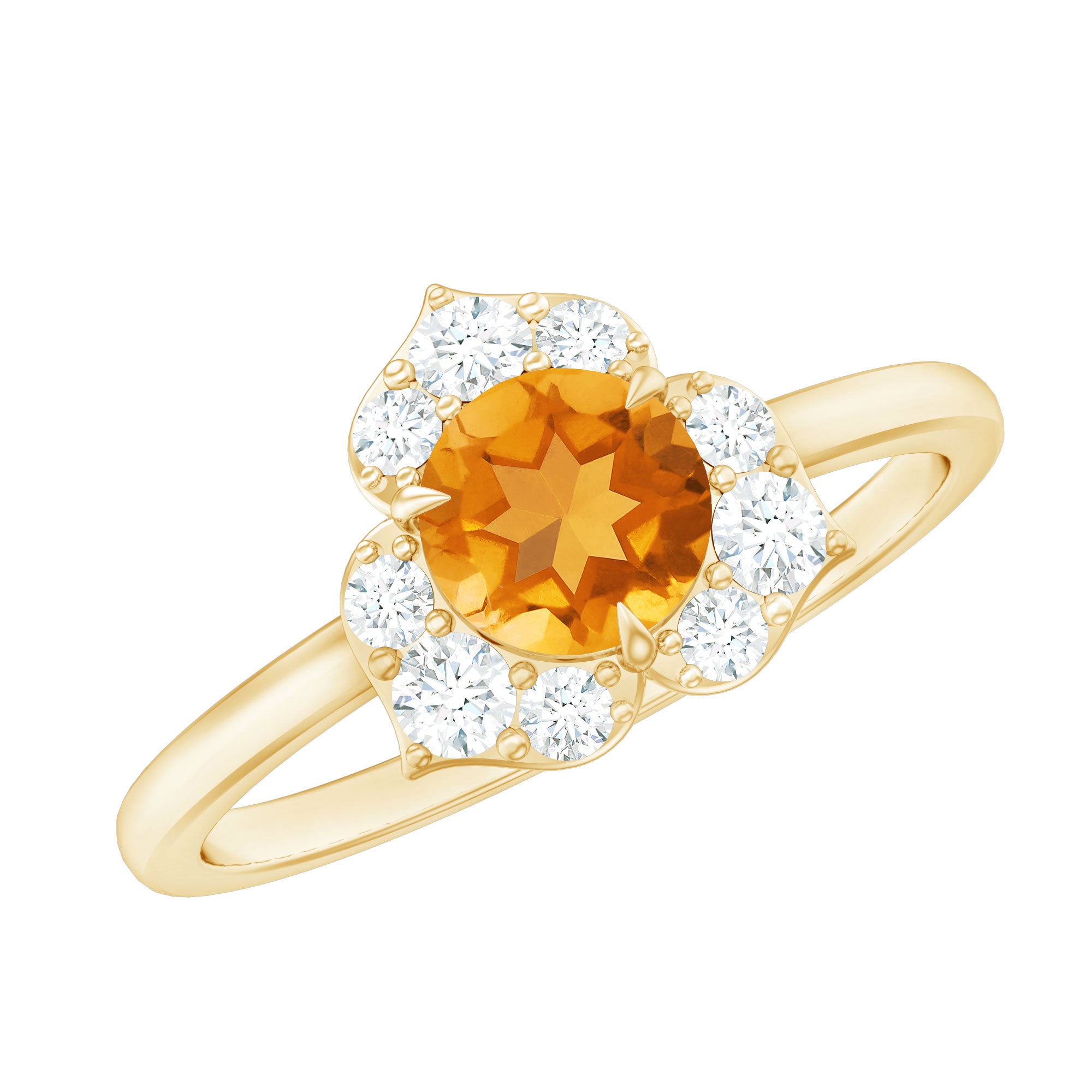 Rosec Jewels-Certified Natural Citrine Designer Flower Engagement Ring with Diamond