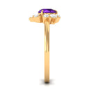 Real Amethyst Flower Engagement Ring with Diamond AAA - Rosec Jewels