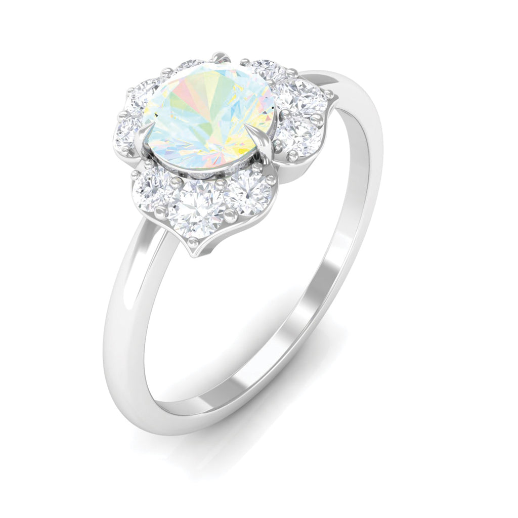 Rosec Jewels-Round Ethiopian Opal Flower Engagement Ring with Diamond
