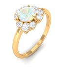 Round Ethiopian Opal Flower Engagement Ring with Diamond Ethiopian Opal - ( AAA ) - Quality - Rosec Jewels