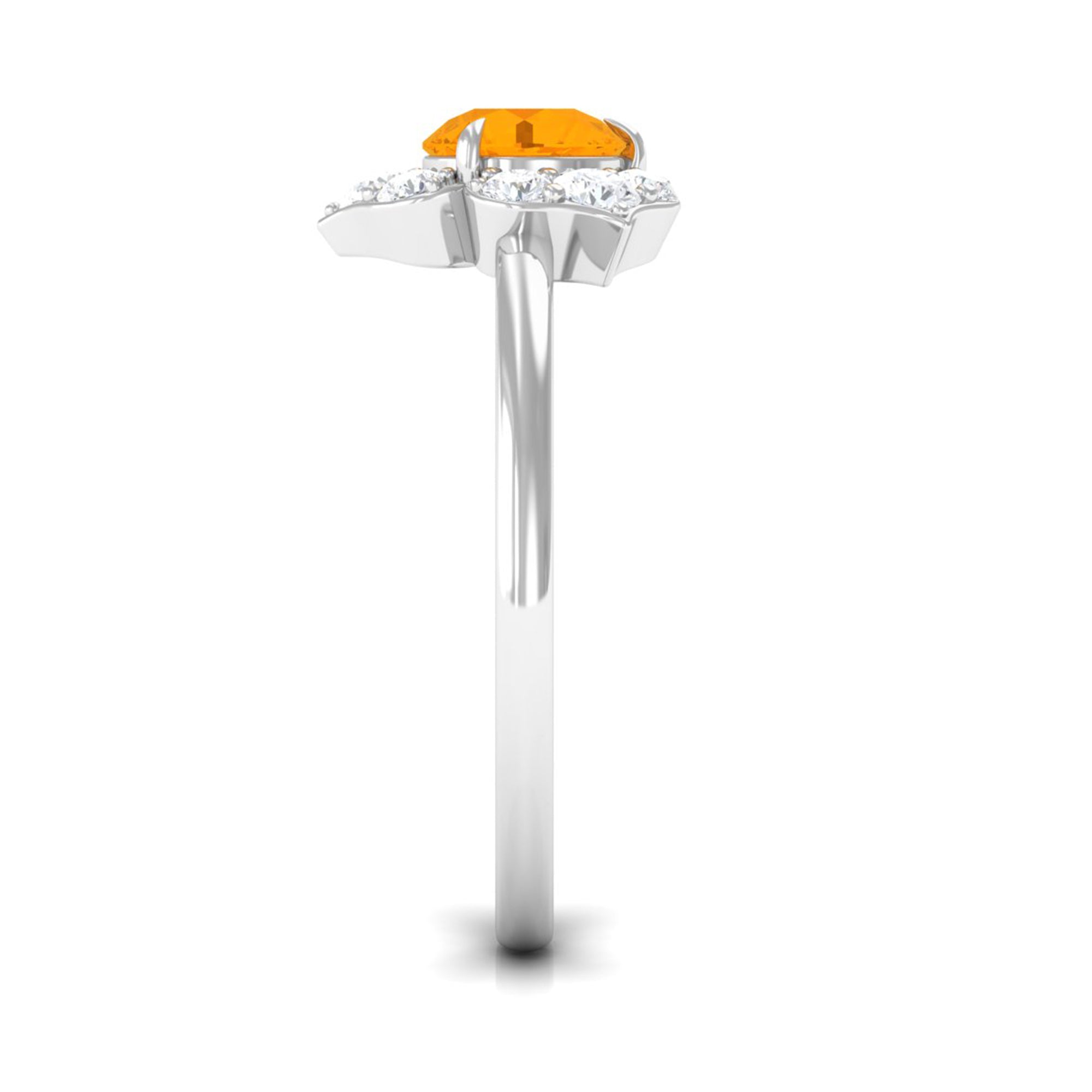 Rosec Jewels-Round Fire Opal Flower Engagement Ring with Diamond