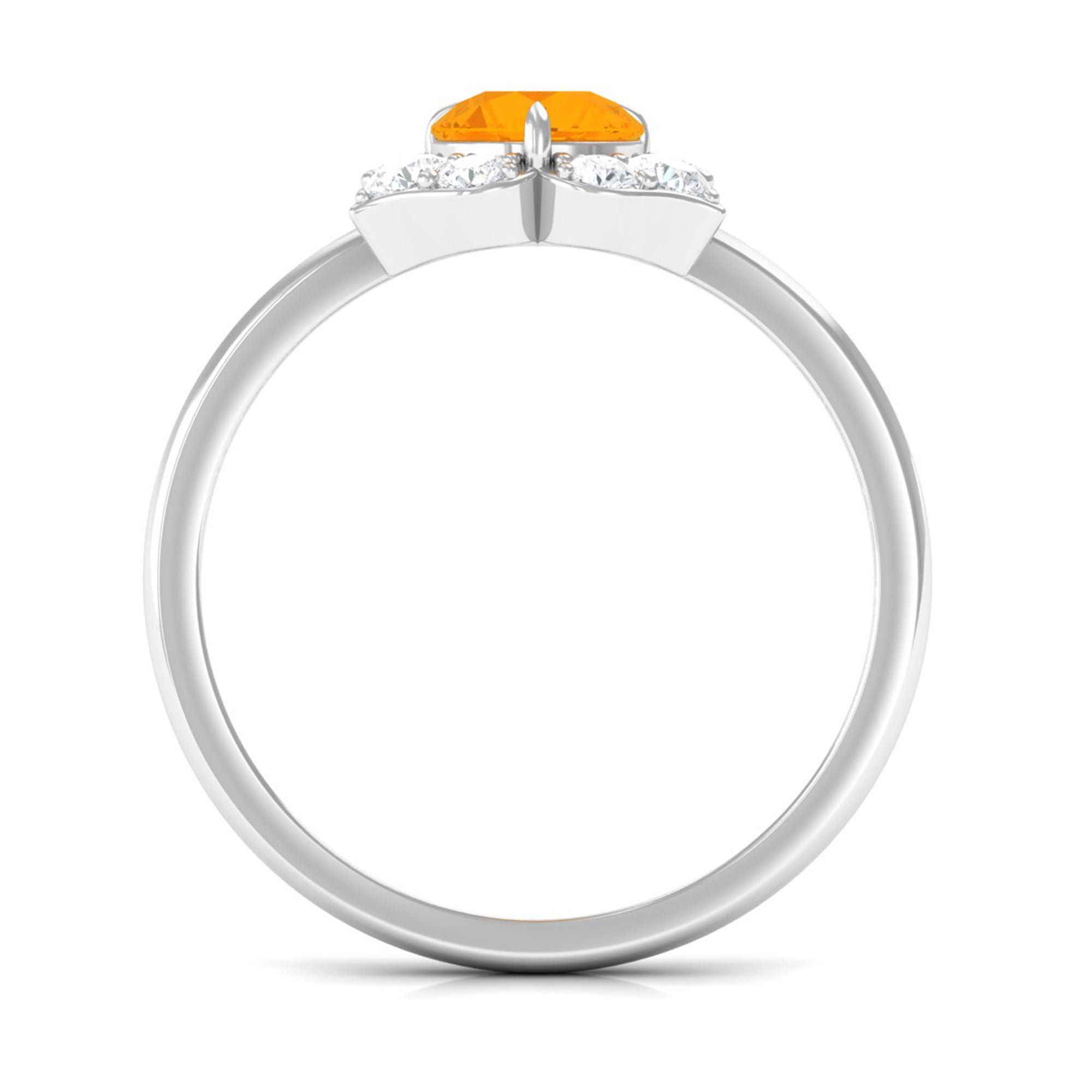 Rosec Jewels-Round Fire Opal Flower Engagement Ring with Diamond