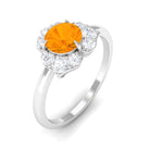 Round Fire Opal Flower Engagement Ring with Diamond AAA - Rosec Jewels
