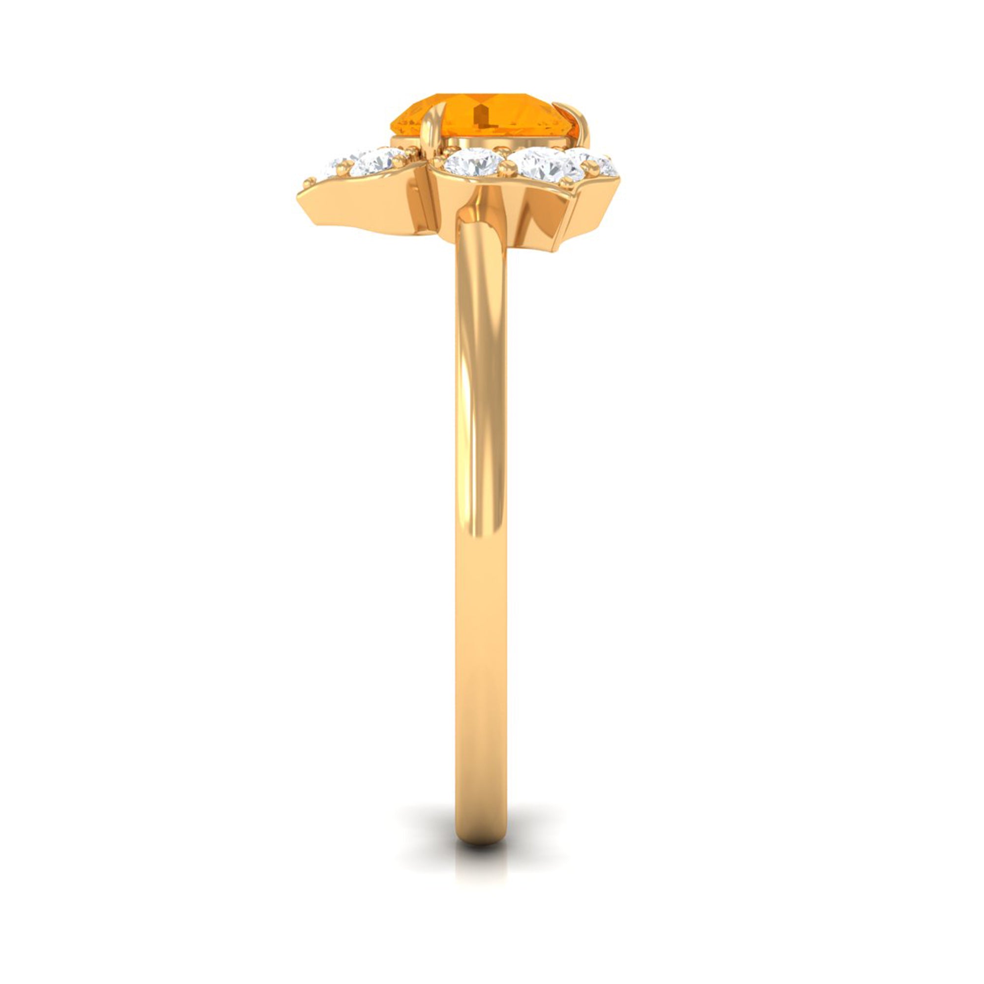 Rosec Jewels-Round Fire Opal Flower Engagement Ring with Diamond