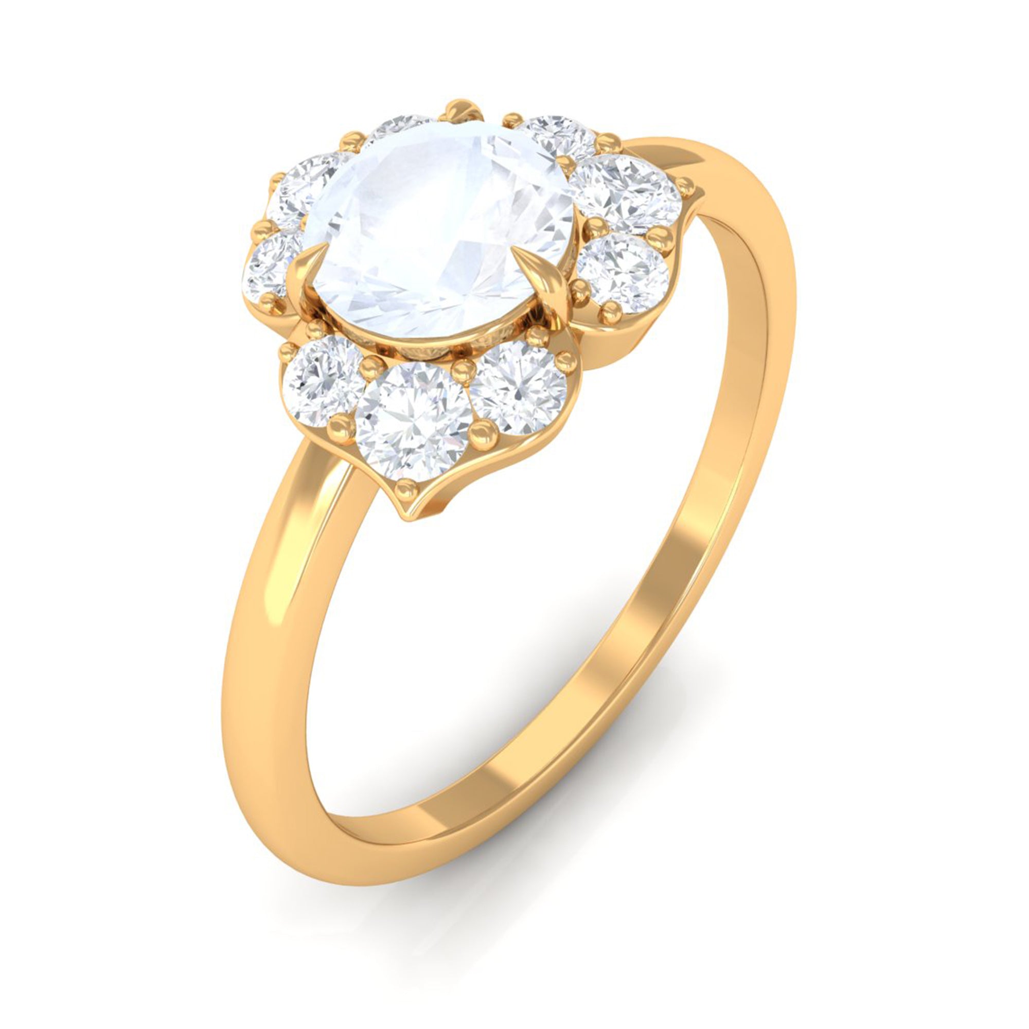 1.25 CT Moonstone and Diamond Floral Engagement Ring AAA - Rosec Jewels