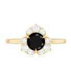 Natural Black Spinel Flower Engagement Ring with Diamond AAA - Rosec Jewels