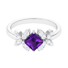 Princess Cut Amethyst Floral Engagement Ring with Diamond AAA - Rosec Jewels