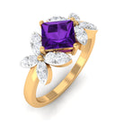 Princess Cut Amethyst Floral Engagement Ring with Diamond AAA - Rosec Jewels