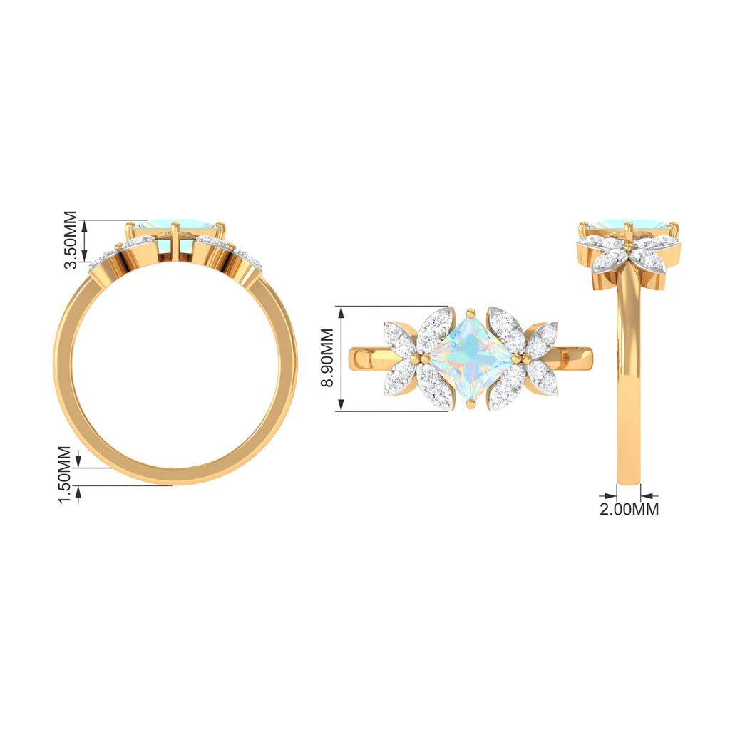 Princess Cut Ethiopian Opal Flower Engagement Ring with Diamond - Rosec Jewels