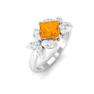 1.50 CT Princess Cut Fire Opal Flower Engagement Ring with Diamond AAA - Rosec Jewels