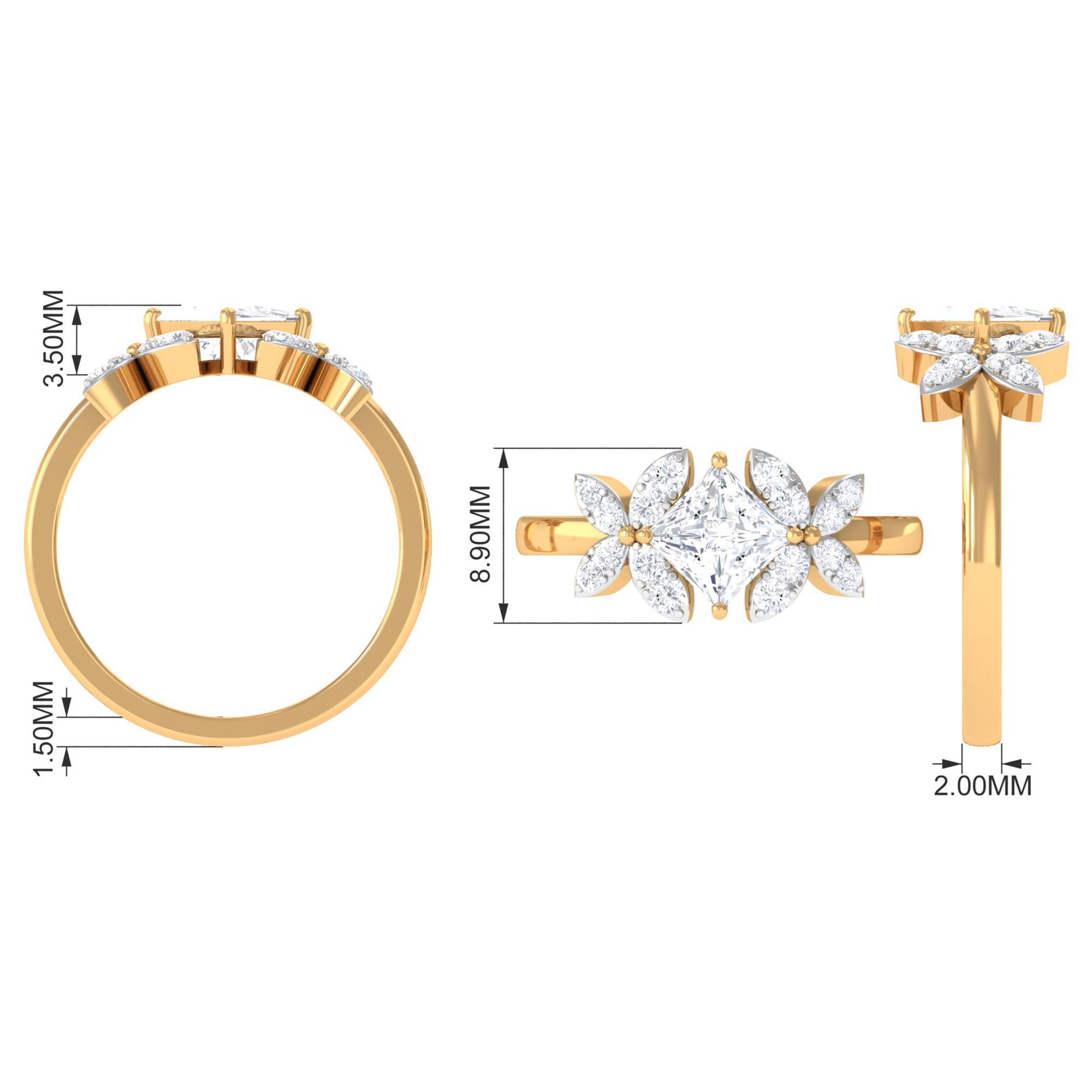 Zircon Floral Inspired Engagement Ring AAAA - Rosec Jewels