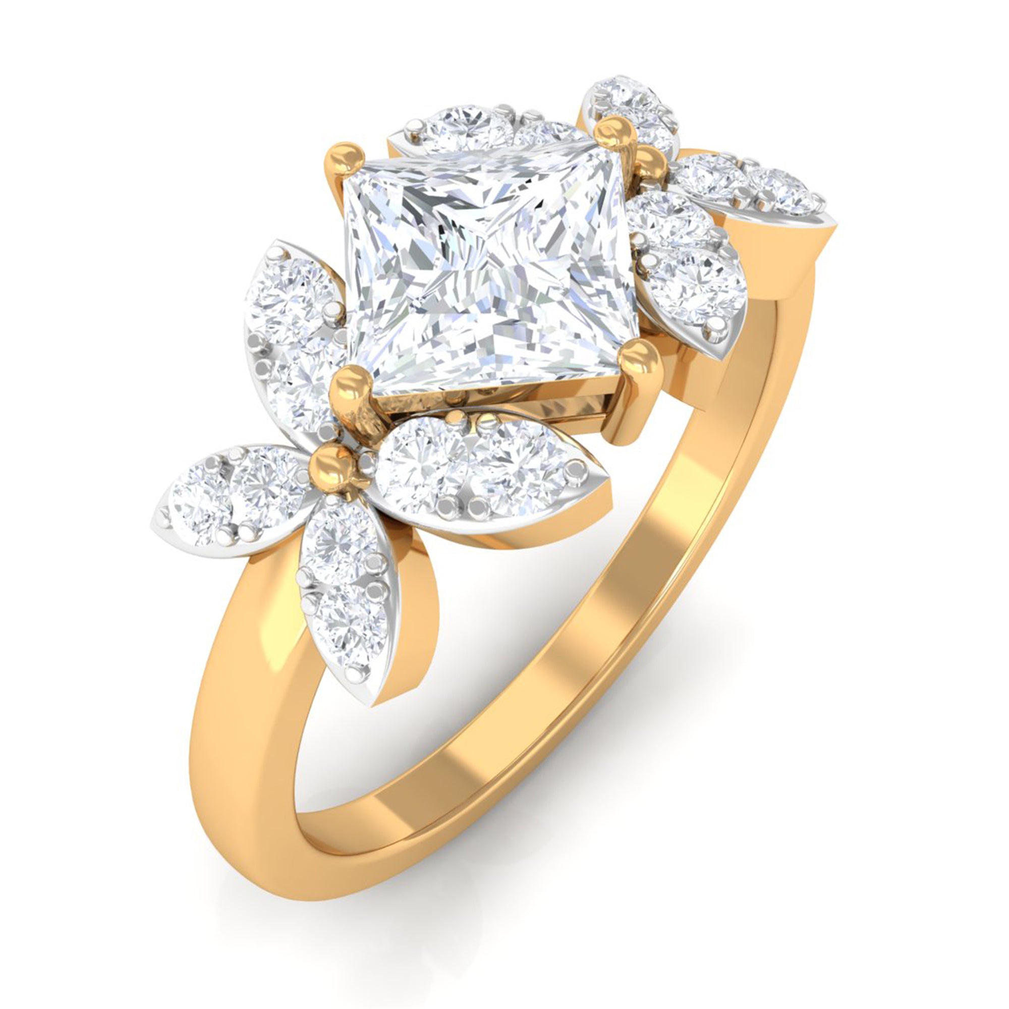 Zircon Floral Inspired Engagement Ring AAAA - Rosec Jewels