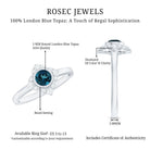 Rosec Jewels-London Blue Topaz Bezel Engagement Ring with Diamond Halo