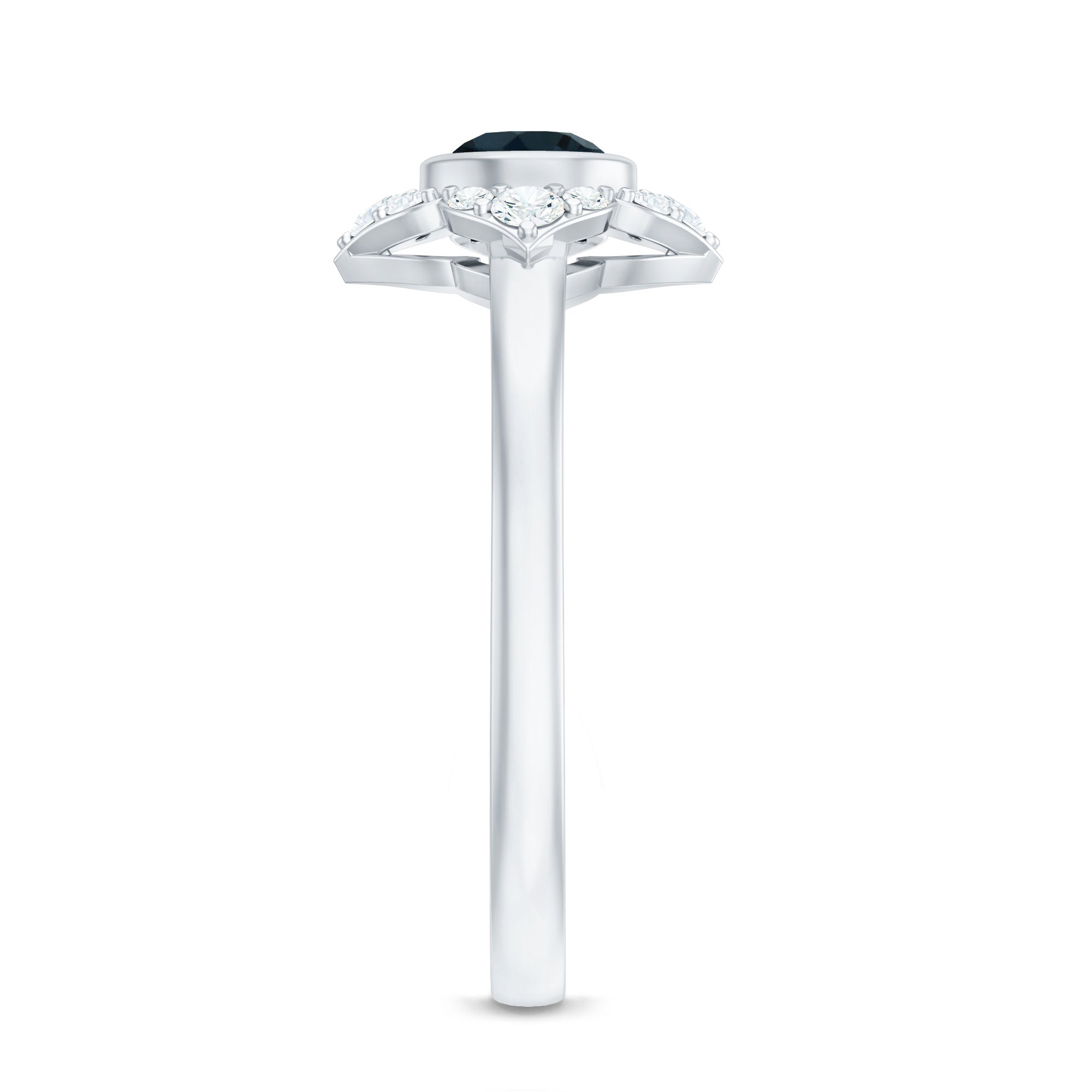 Rosec Jewels-London Blue Topaz Bezel Engagement Ring with Diamond Halo