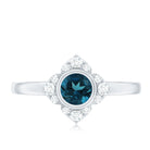 Rosec Jewels-London Blue Topaz Bezel Engagement Ring with Diamond Halo