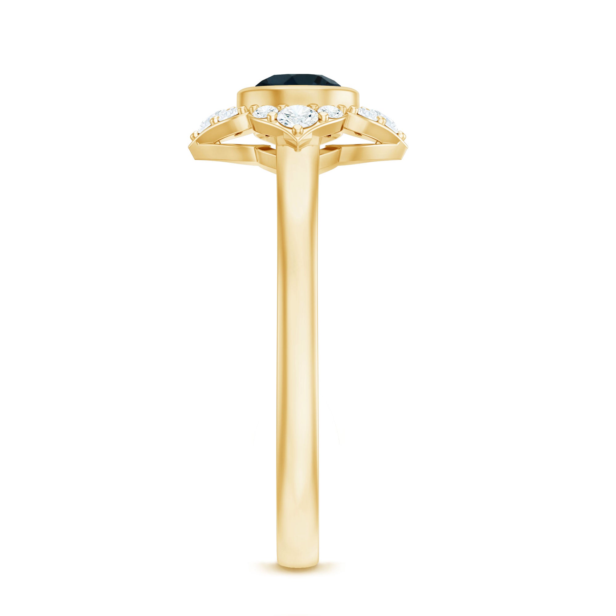 Rosec Jewels-London Blue Topaz Bezel Engagement Ring with Diamond Halo