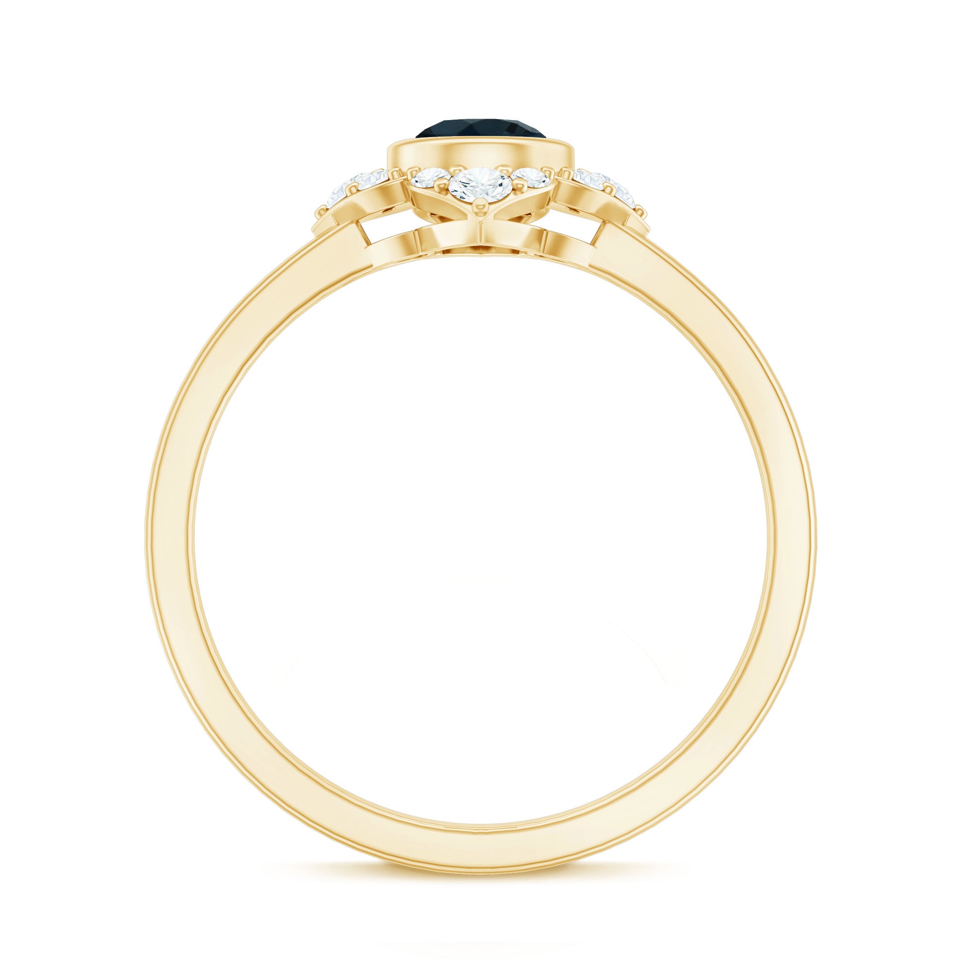 Rosec Jewels-London Blue Topaz Bezel Engagement Ring with Diamond Halo