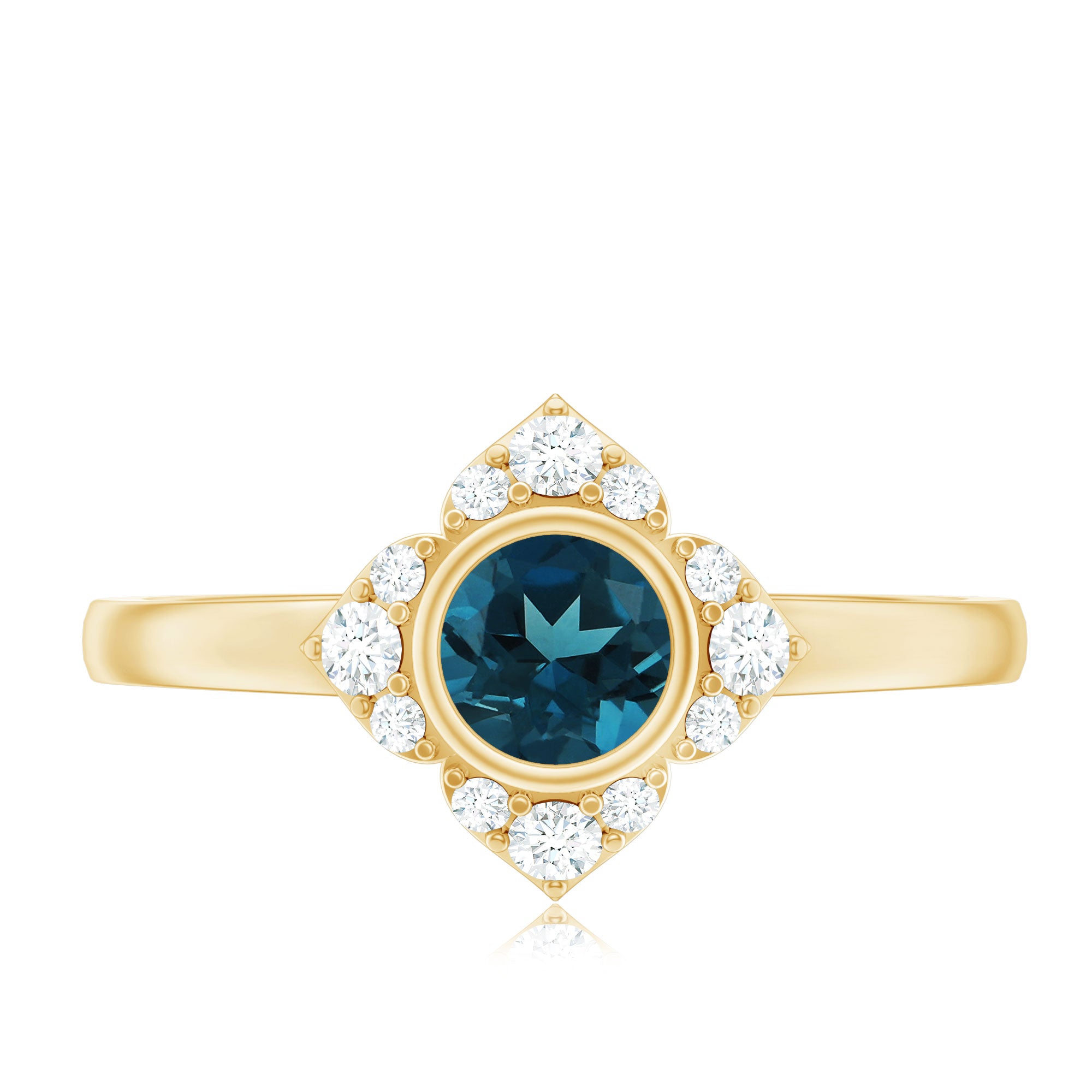 Rosec Jewels-London Blue Topaz Bezel Engagement Ring with Diamond Halo
