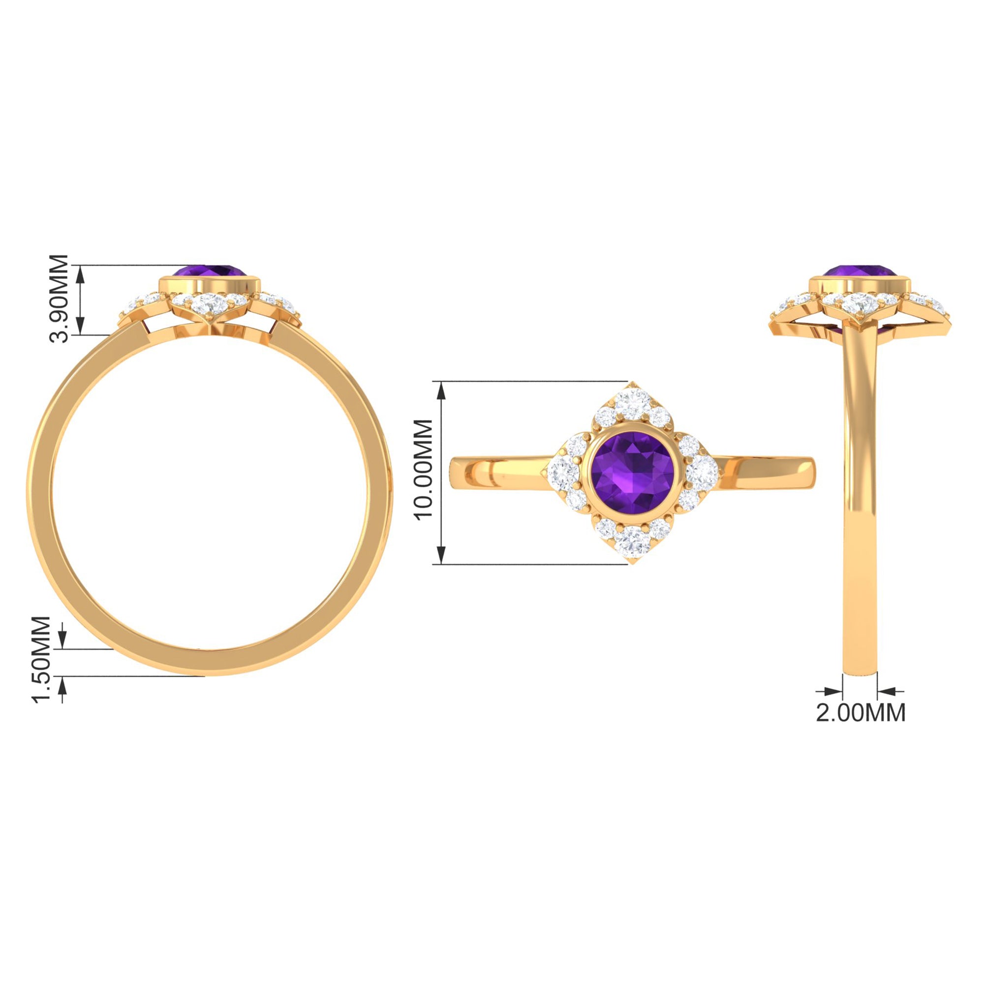 3/4 CT Bezel Set Amethyst Flower Engagement Ring with Diamond AAA - Rosec Jewels