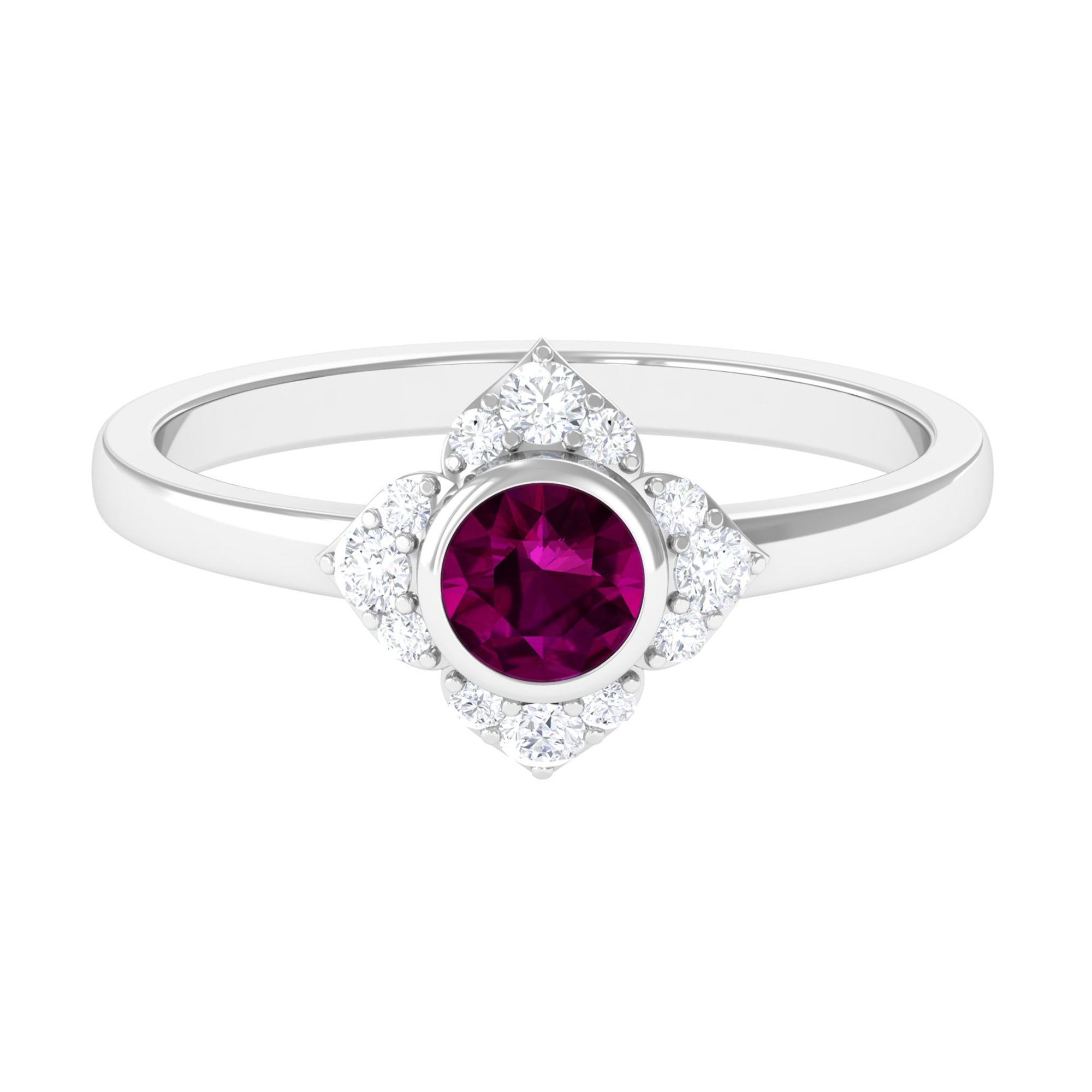 0.75 CT Real Rhodolite Flower Engagement Ring with Diamond