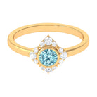 Bezel Set Aquamarine and Diamond Flower Engagement Ring with Certificate AAA - Rosec Jewels