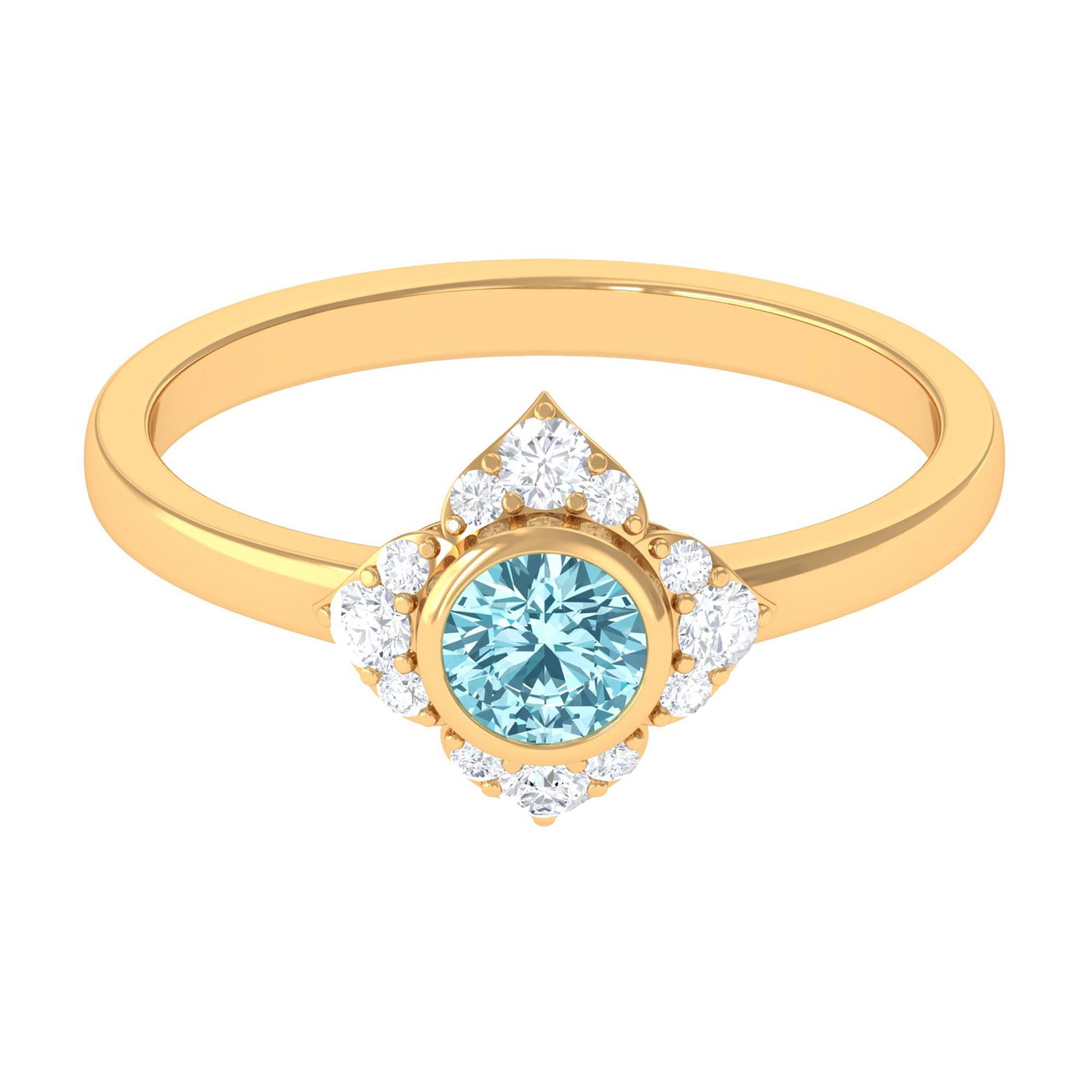 Bezel Set Aquamarine and Diamond Flower Engagement Ring with Certificate AAA - Rosec Jewels