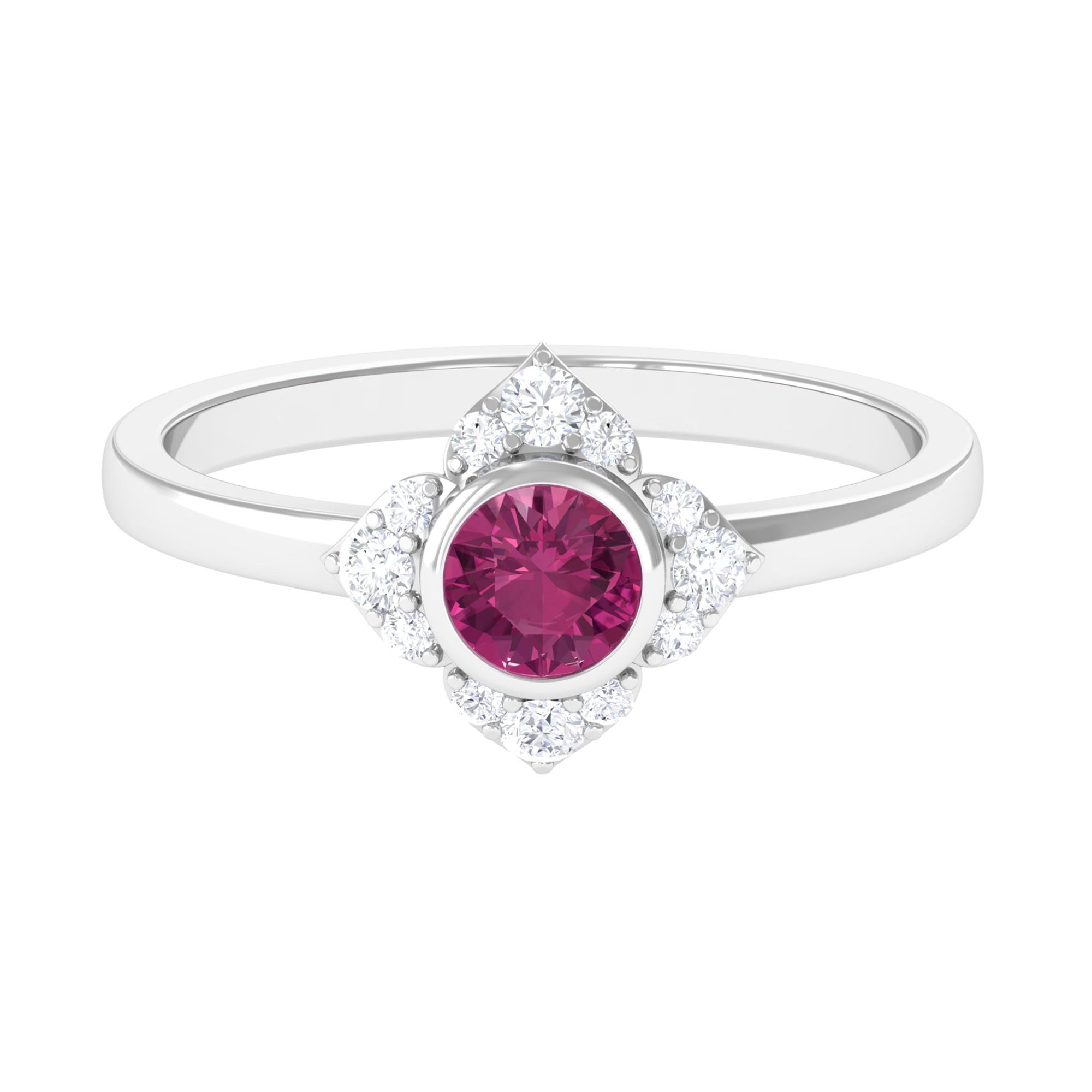Pink Tourmaline Floral Engagement Ring with Diamond Halo AAA - Rosec Jewels